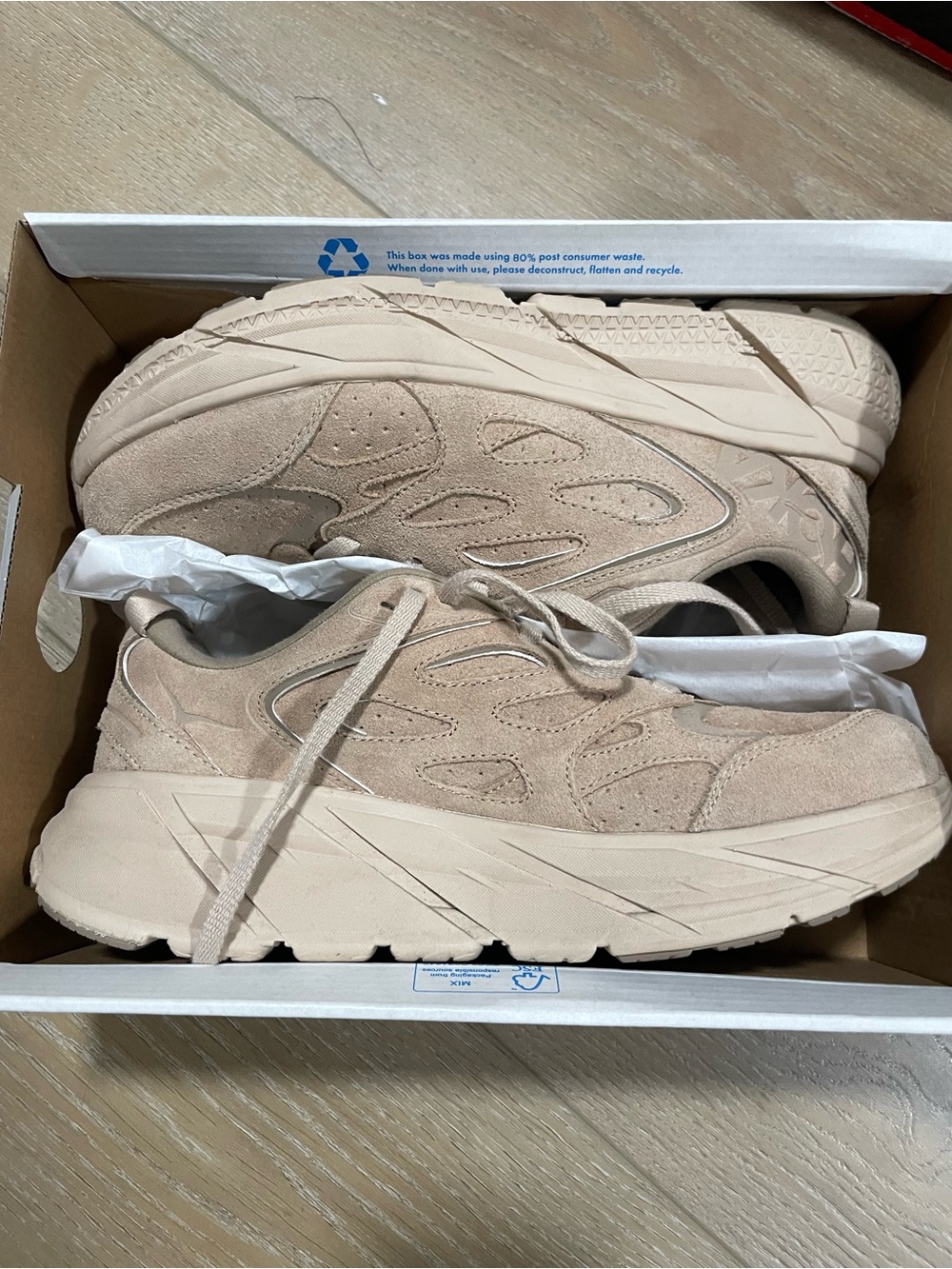 Neutral Beige Suede Hoka Women's Fashion Sneakers